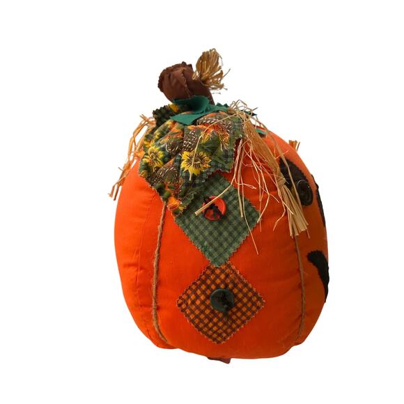 Vintage Soft Sculpture Patchwork Halloween Pumpkin 12" x 10" - Picture 3 of 5